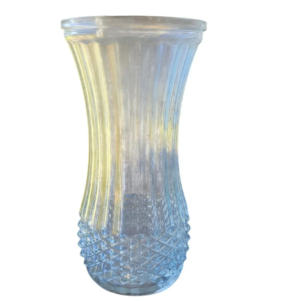 Vintage Hoosier Glass 4088-A Luster Ribbed Diamond Point Vase 9 Inch Clear